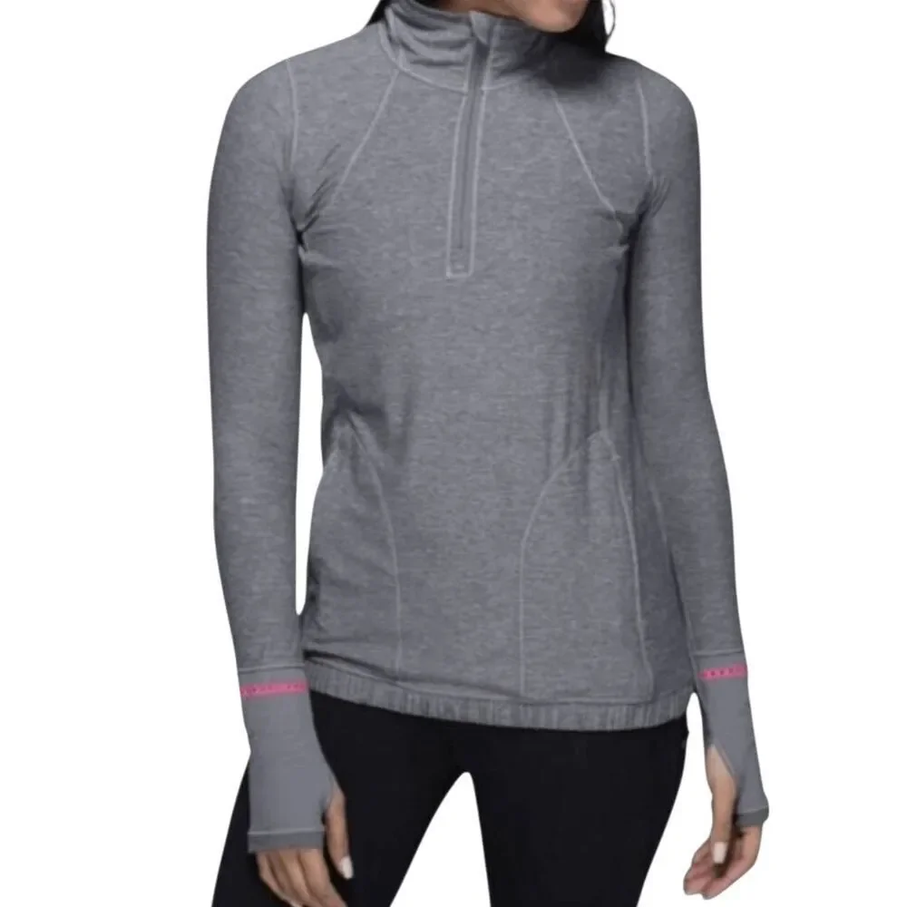 LULULEMON ATHLETICA Pace Pusher 1/2 Zip in Heathered Slate/Slate Size 10
